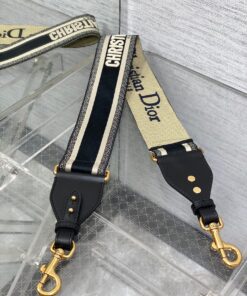 Replica Dior Shoulder Strap with Ring in Black Embroidery Canvas 2