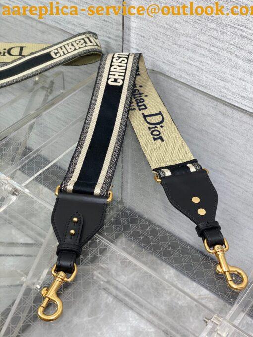 Replica Dior Shoulder Strap with Ring in Black Embroidery Canvas