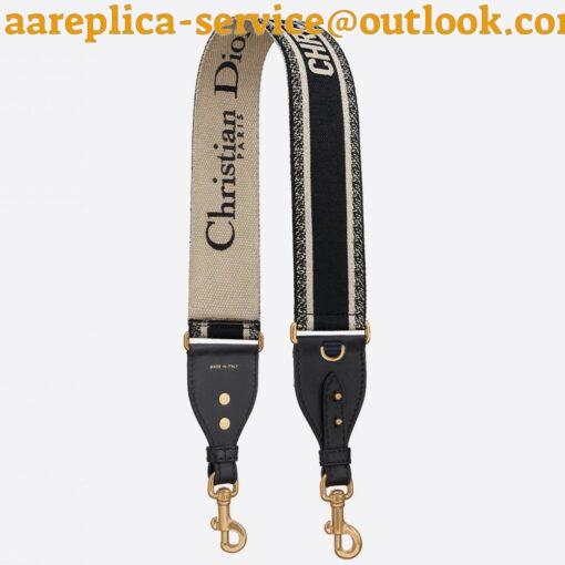 Replica Dior Shoulder Strap with Ring in Black Embroidery Canvas 18