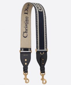 Replica Dior Shoulder Strap with Ring in Blue Embroidery Canvas 2