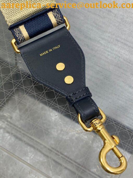 Replica Dior Shoulder Strap with Ring in Blue Embroidery Canvas 18