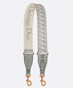 Replica Dior Shoulder Strap with Ring in Gray Oblique Embroidery