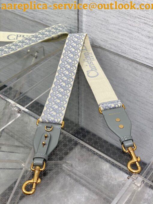 Replica Dior Shoulder Strap with Ring in Gray Oblique Embroidery 3