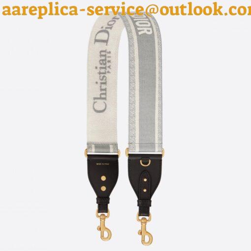 Replica Dior Shoulder Strap with Ring in Grey Embroidery Canvas