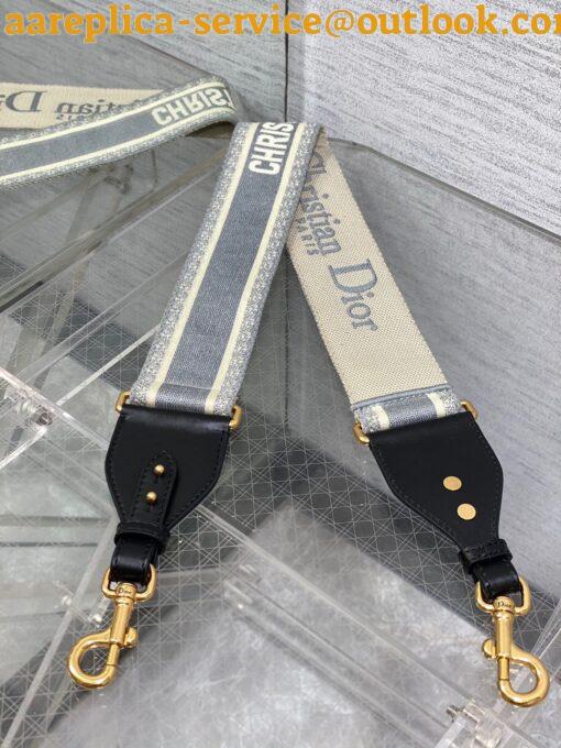 Replica Dior Shoulder Strap with Ring in Grey Embroidery Canvas 3