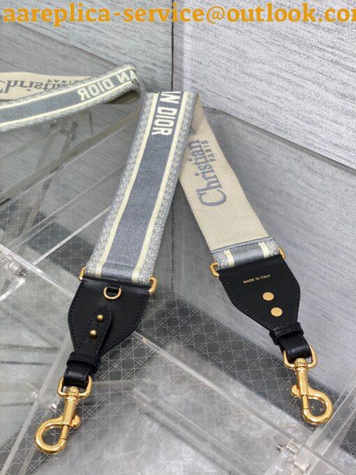 Replica Dior Shoulder Strap with Ring in Grey Embroidery Canvas 6