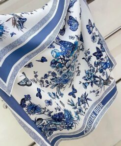 Replica Dior Toile de Jouy Mexico 90 Square Scarf in Blue and White Silk