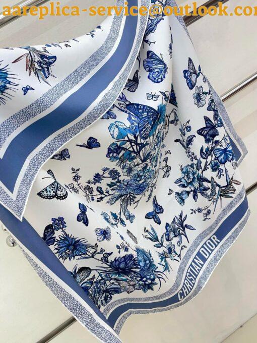 Replica Dior Toile de Jouy Mexico 90 Square Scarf in Blue and White Silk