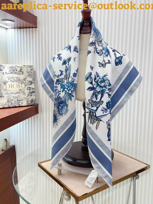 Replica Dior Toile de Jouy Mexico 90 Square Scarf in Blue and White Silk 7