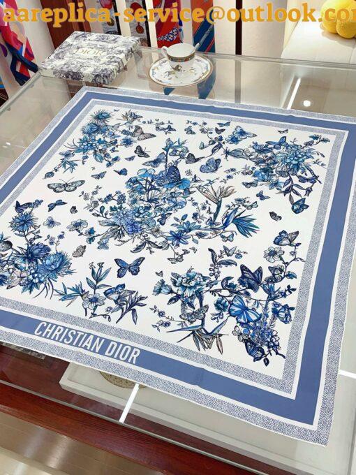 Replica Dior Toile de Jouy Mexico 90 Square Scarf in Blue and White Silk 8