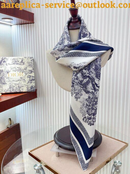 Replica Dior Toile de Jouy Sauvage 90 Square Scarf in Blue Silk Twill