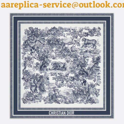 Replica Dior Toile de Jouy Sauvage 90 Square Scarf in Blue Silk Twill 3