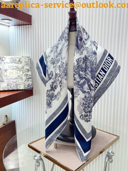 Replica Dior Toile de Jouy Sauvage 90 Square Scarf in Blue Silk Twill 4