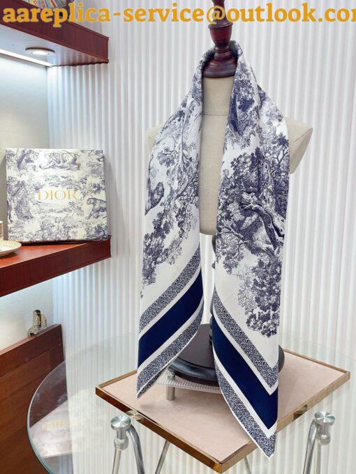 Replica Dior Toile de Jouy Sauvage 90 Square Scarf in Blue Silk Twill 5