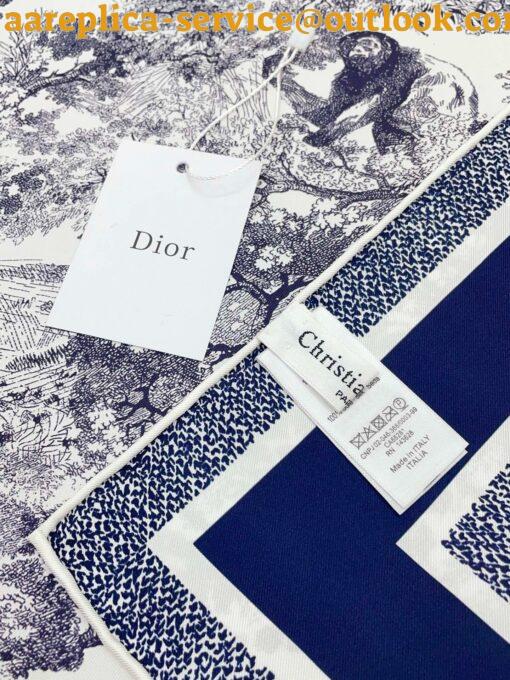 Replica Dior Toile de Jouy Sauvage 90 Square Scarf in Blue Silk Twill 6