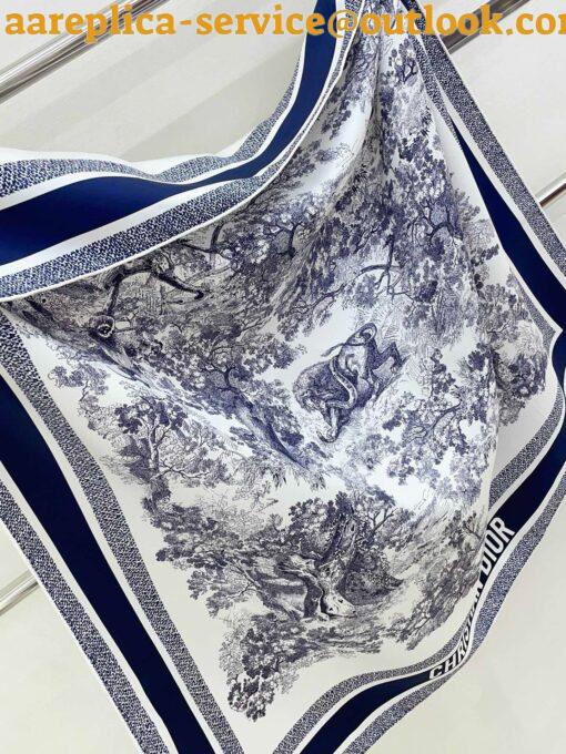 Replica Dior Toile de Jouy Sauvage 90 Square Scarf in Blue Silk Twill 7