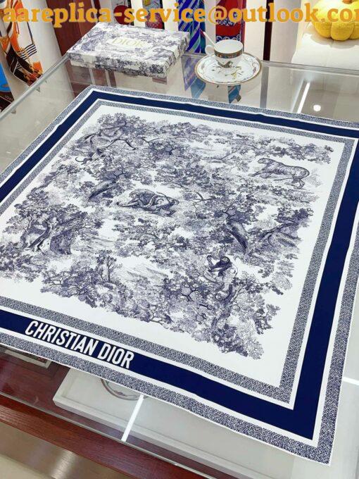 Replica Dior Toile de Jouy Sauvage 90 Square Scarf in Blue Silk Twill 8