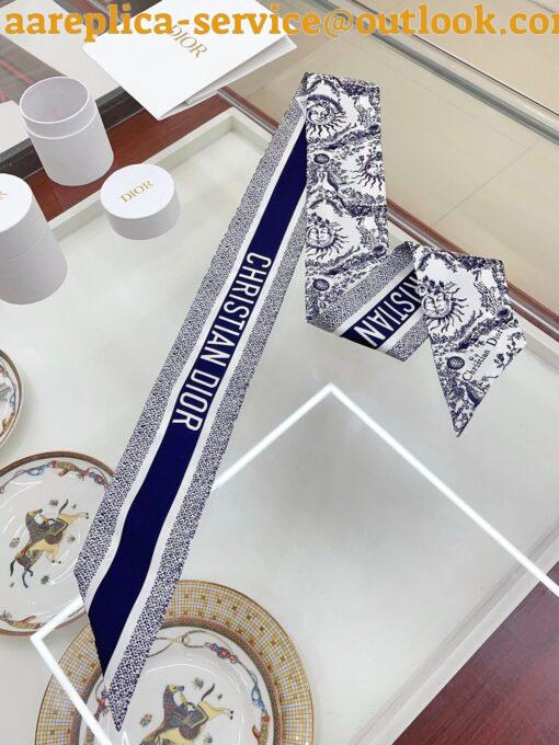 Replica Dior Toile de Jouy Soleil Mitzah Scarf in Blue Silk Twill 3