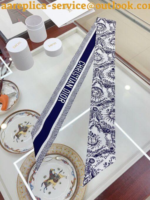 Replica Dior Toile de Jouy Soleil Mitzah Scarf in Blue Silk Twill 5