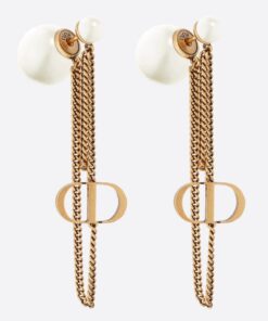 Replica Dior Tribales CD Earrings In Antique Gold-Finish Metal and Pearls