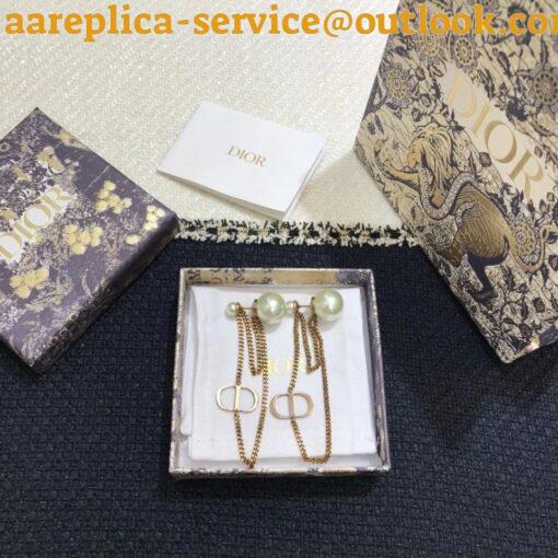 Replica Dior Tribales CD Earrings In Antique Gold-Finish Metal and Pearls 3