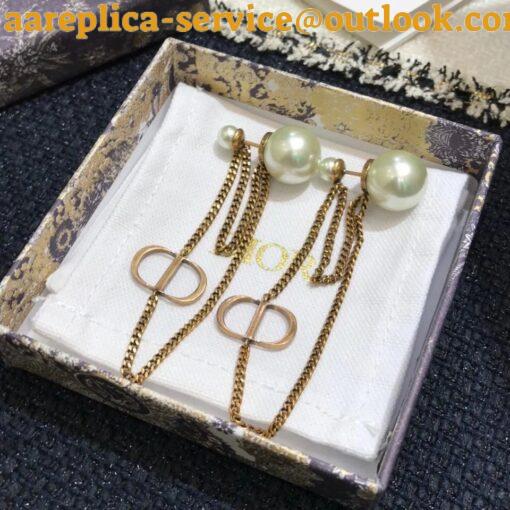 Replica Dior Tribales CD Earrings In Antique Gold-Finish Metal and Pearls 7