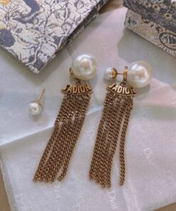 Replica Dior Tribales Chain Earrings In Antique Gold-Finish Metal