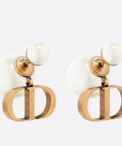 Replica Dior Tribales Earrings In Antique Gold-Finish Metal and White Resin Pearls