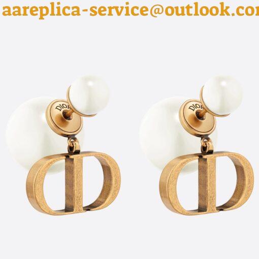 Replica Dior Tribales Earrings In Antique Gold-Finish Metal and White Resin Pearls