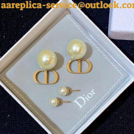 Replica Dior Tribales Earrings In Antique Gold-Finish Metal and White Resin Pearls 3