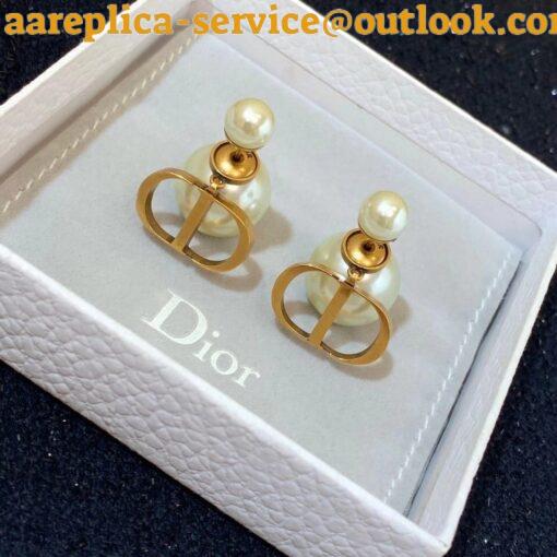 Replica Dior Tribales Earrings In Antique Gold-Finish Metal and White Resin Pearls 5