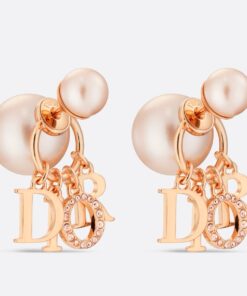 Replica Dior Tribales Earrings In Rose Gold Metal Pearls and Crystals