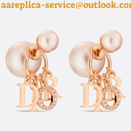 Replica Dior Tribales Earrings In Rose Gold Metal Pearls and Crystals