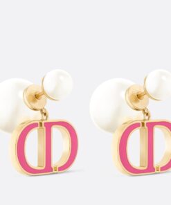 Replica Dior Tribales Earrings in Metal and White Pearls with Rani Pink Lacquer