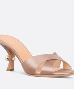 Replica Dior Tribales Heeled Slide Sandals in Nude Satin