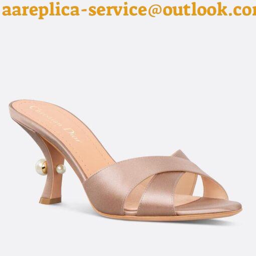 Replica Dior Tribales Heeled Slide Sandals in Nude Satin 2