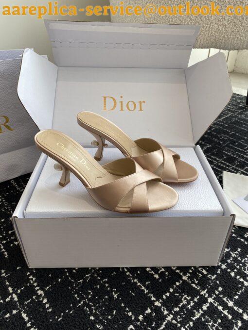 Replica Dior Tribales Heeled Slide Sandals in Nude Satin 3