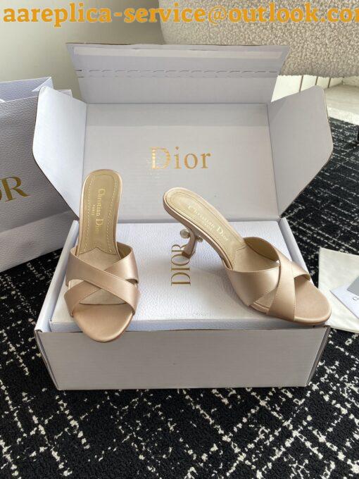 Replica Dior Tribales Heeled Slide Sandals in Nude Satin 6