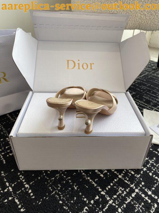 Replica Dior Tribales Heeled Slide Sandals in Nude Satin 8