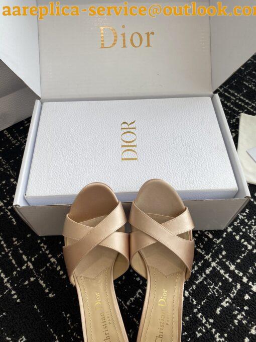 Replica Dior Tribales Heeled Slide Sandals in Nude Satin 9