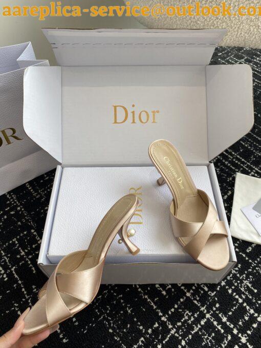 Replica Dior Tribales Heeled Slide Sandals in Nude Satin 10