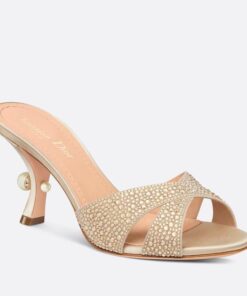 Replica Dior Tribales Heeled Slide Sandals in Nude Suede and Strass