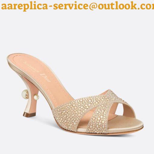 Replica Dior Tribales Heeled Slide Sandals in Nude Suede and Strass