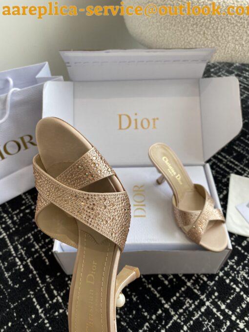 Replica Dior Tribales Heeled Slide Sandals in Nude Suede and Strass 3