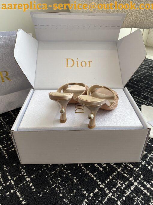 Replica Dior Tribales Heeled Slide Sandals in Nude Suede and Strass 5