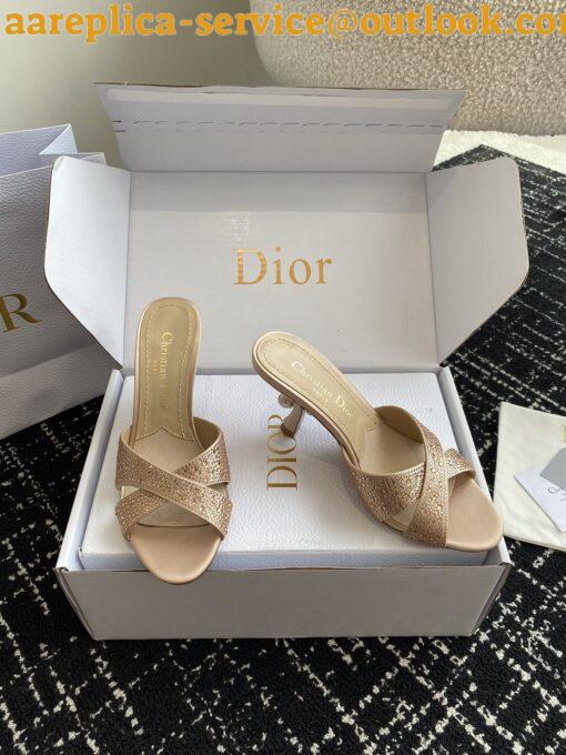 Replica Dior Tribales Heeled Slide Sandals in Nude Suede and Strass 9