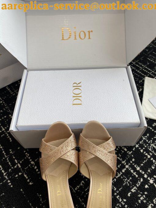 Replica Dior Tribales Heeled Slide Sandals in Nude Suede and Strass 10