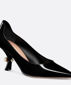 Replica Dior Tribales Pumps Slingback 80mm in Black Patent Calfskin 2