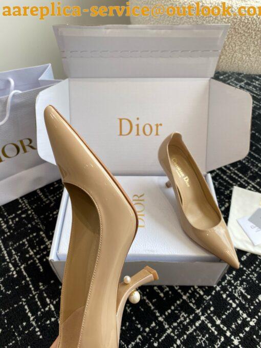 Replica Dior Tribales Pumps Slingback 80mm in Nude Patent Calfskin 13