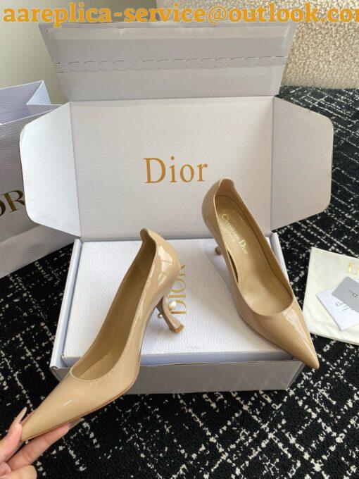 Replica Dior Tribales Pumps Slingback 80mm in Nude Patent Calfskin 14